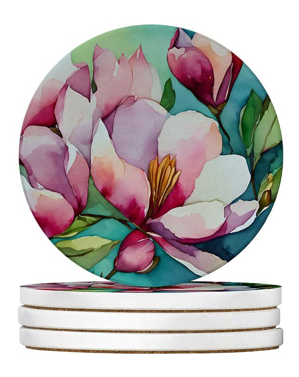 Louisiana Magnolias In Watercolor Large Sandstone Coasters Pack Of 4 Absorbent Round Coasters Decor Gifts For Men Or Women, 4 In, Multicolor_maomaolike.com