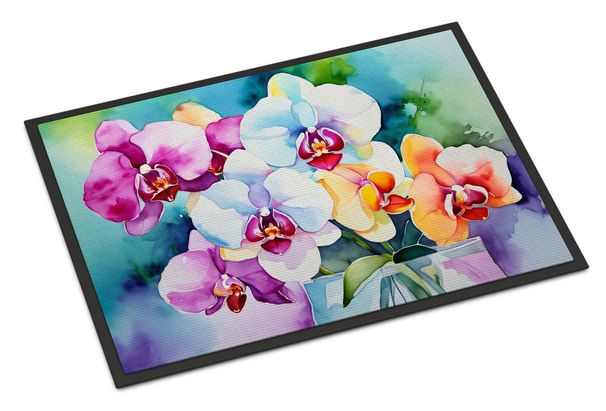 Orchids In Watercolor Doormat Front Door Mat Indoor Outdoor Rugs For Entryway, Non Slip Washable Low Pile, 24H X 36W_maomaolike.com