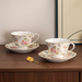 Gold Bone China Coffee Cup And Plate Set, Spring Floral High-end Afternoon Tea Cup And Plate, Couple Water Cup_maomaolike.com