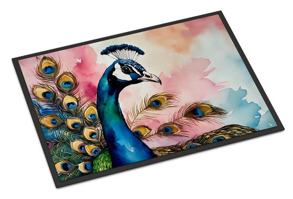 Peacock Doormat Front Door Mat Indoor Outdoor Rugs For Entryway, Non Slip Washable Low Pile, 24H X 36W_maomaolike.com
