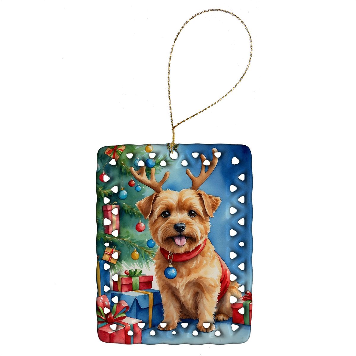 Norfolk Terrier Christmas Reindeer Porcelain Ornament Christmas Tree Hanging Decorations For Home Christmas Holiday, Rectangle, Gift, Multicolor_maomaolike.com