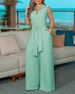 Women's Clothing women's elegant shirt collar sleeveless solid color zipper strap wide leg jumpsuit_maomaolike.com