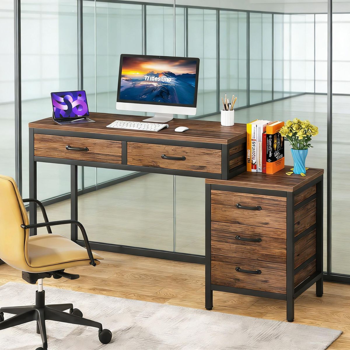 Computer Desk, Study Writing Table With Reversible Drawer Cabinet_maomaolike.com