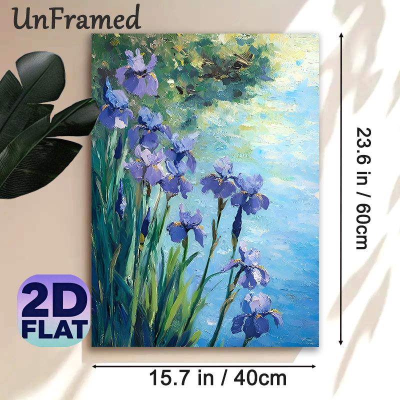 Iris Flower Themed Painting Poster, Vibrant Impressionist Style Purple Iris Floral Poster, Serene Nature-inspired Decor Ideal For Living Room, Bedroom_maomaolike.com