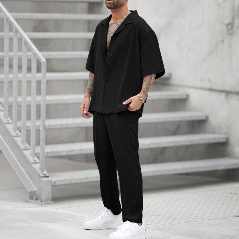 Men's Fashion Shirts And Casual Pants Two-piece Set Hot-selling Men's Clothing New Fit Trendy Solid Color Men's Fashion Suit_maomaolike.com