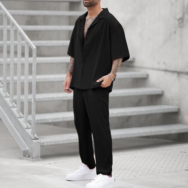 Men's Fashion Shirts And Casual Pants Two-piece Set Hot-selling Men's Clothing New Fit Trendy Solid Color Men's Fashion Suit_maomaolike.com