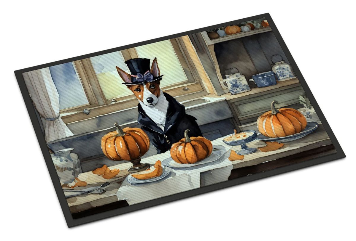 Basenji Fall Kitchen Pumpkins Doormat Front Door Mat Indoor Outdoor Rugs For Entryway, Non Slip Washable Low Pile, 24H X 36W_maomaolike.com