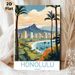 Honolulu Hawaii Coastal City Painting Poster, Vibrant Stylized Tropical Coastal Cityscape Poster, Infuses Calm Tropical Ambiance, Suitable For Home_maomaolike.com