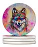 Hippie Animal Wolf Large Sandstone Coasters Pack Of 4 Absorbent Round Coasters Decor Gifts For Men Or Women, 4 In, Multicolor_maomaolike.com