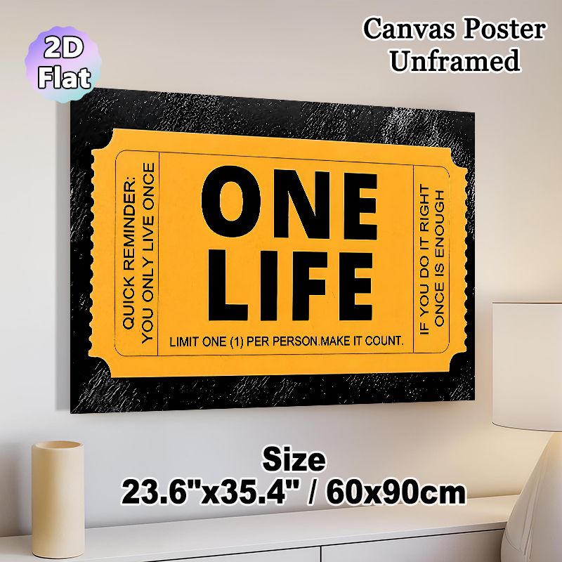 One Life Ticket Themed Painting Poster, Bold Black & Yellow Typographic Ticket Poster, Inspirational Motivational Message Decor For Home Office_maomaolike.com