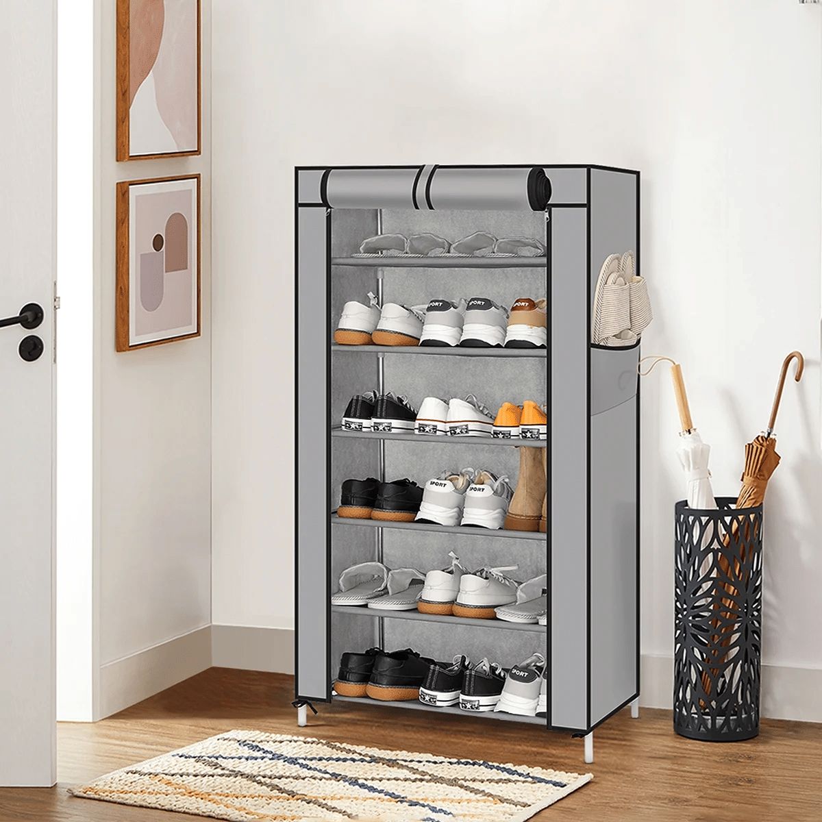 6 Tier Shoe Rack, Shoe Cabinet With Dust-proof Cover, Multi-layer Assembled Shoe Rack Shoe Stand, Storage Shelf Organizer Holder_maomaolike.com