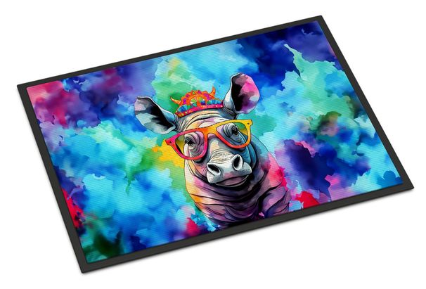 Hippie Animal Rhinoceros Doormat Front Door Mat Indoor Outdoor Rugs For Entryway, Non Slip Washable Low Pile, 24H X 36W_maomaolike.com