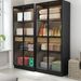 Display Cabinet With Glass Doors, Tall Storage Cabinet With 3 Color Lights, Curio Display Case With 4-Tier Storage Shelves And Drawer For Collectibles, Living Room, Home Office_maomaolike.com
