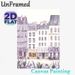 European Town Bookstore Scene Painting Poster, Soft Watercolor Pastel Purple Street Buildings & Florals Poster, Warm Tranquil Decor Ideal For Living_maomaolike.com