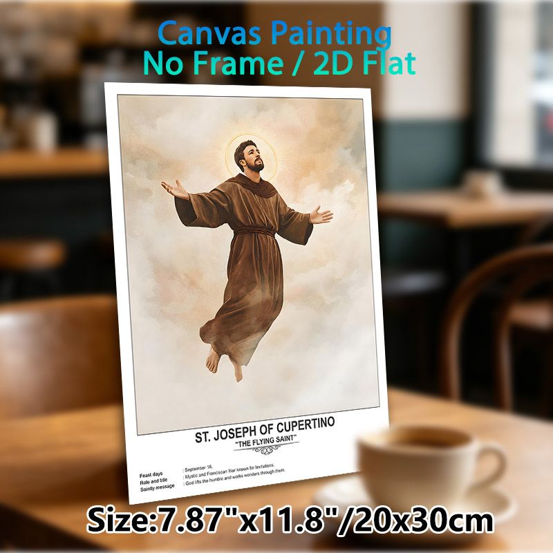 St. Joseph Of Cupertino Painting Poster, Soft Watercolor-style Levitating Saint With Glowing Halo Poster, Inspirational Religious Decor Ideal For_maomaolike.com