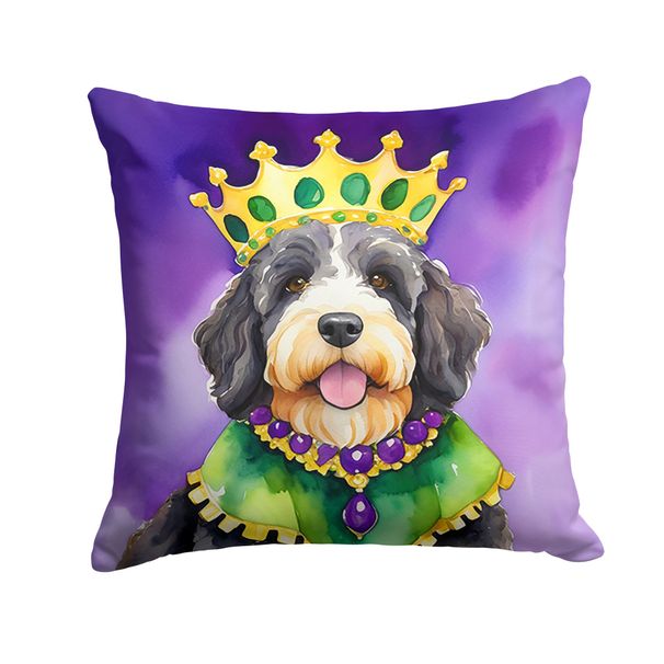 Bernedoodle King Of Mardi Gras Throw Pillow Machine Washable, Indoor Outdoor Decorative Pillow For Couch, Bed Or Patio, 18Hx18W_maomaolike.com