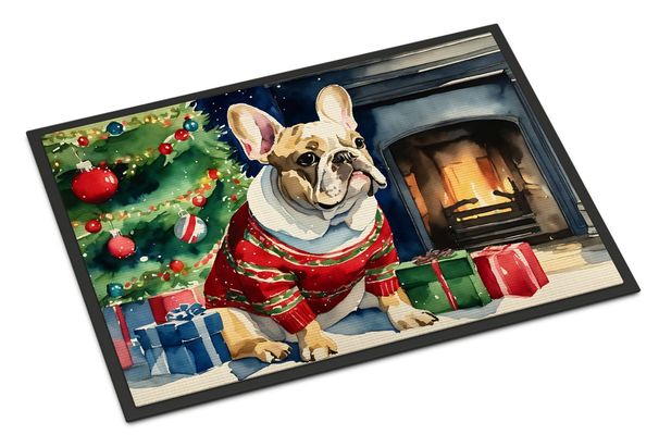 French Bulldog Cozy Christmas Doormat Front Door Mat Indoor Outdoor Rugs For Entryway, Non Slip Washable Low Pile, 24H X 36W_maomaolike.com
