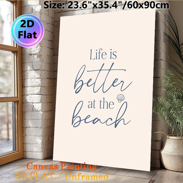 Beach Quote Painting Poster, Minimalist Soft Script Text With Shell Accent Poster, Gentle Coastal-themed Decor For Bedroom, Living Room, Beach-style_maomaolike.com