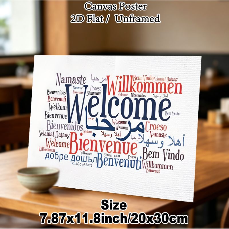 Multilingual Welcome Painting Poster, Colorful Typographic Collage Poster, Warm Inclusive Vibe Ideal For Entryway, Living Room And Office_maomaolike.com