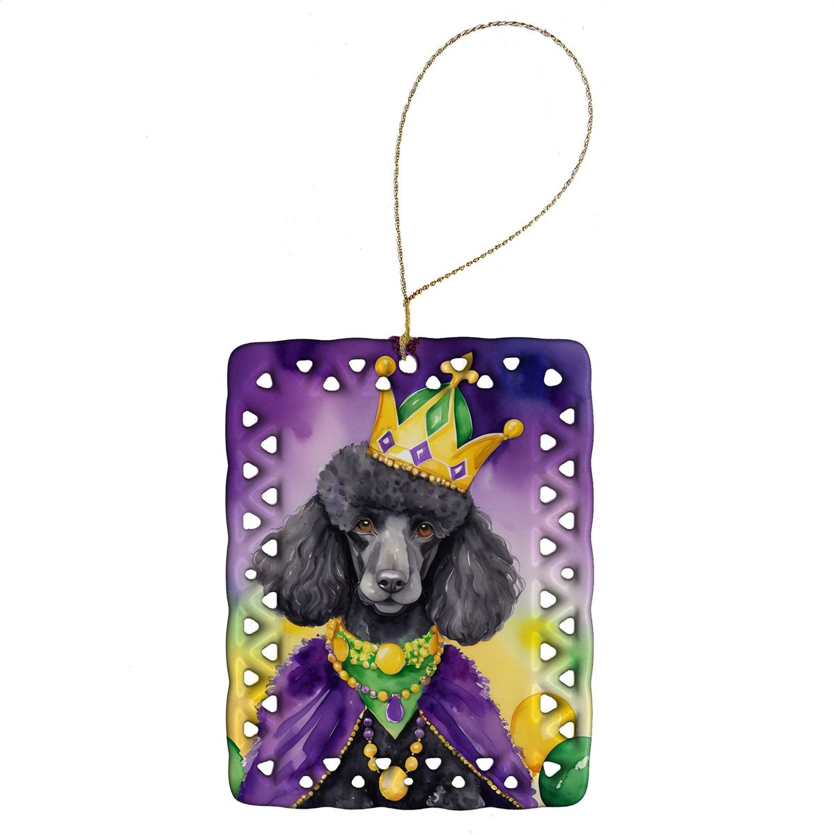 Black Poodle King Of Mardi Gras Porcelain Ornament Christmas Tree Hanging Decorations For Home Christmas Holiday, Rectangle, Gift, Multicolor_maomaolike.com