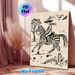 Western Cowboy Riding Zebra Painting Poster, Monochrome Linocut-style Wild Desert Scene Poster, Rustic Wild West Inspired Decor Ideal For Living Room_maomaolike.com