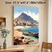 Cape Verde Coastal Village Painting Poster, Warm-toned Illustrative Seaside Scene Poster, Peaceful Coastal View With Fishing Boats And Mountain, Ideal_maomaolike.com