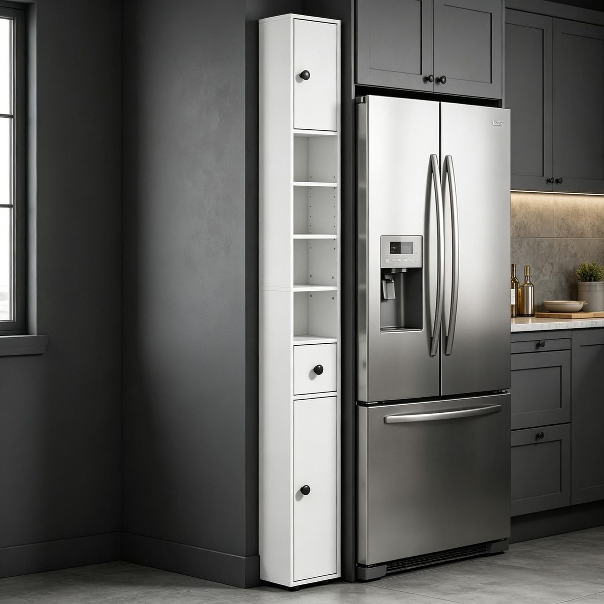 71" Small Bathroom Storage Cabinet, Narrow Toilet Paper Cabinet With Open Shelves, 2 Cabinets_maomaolike.com