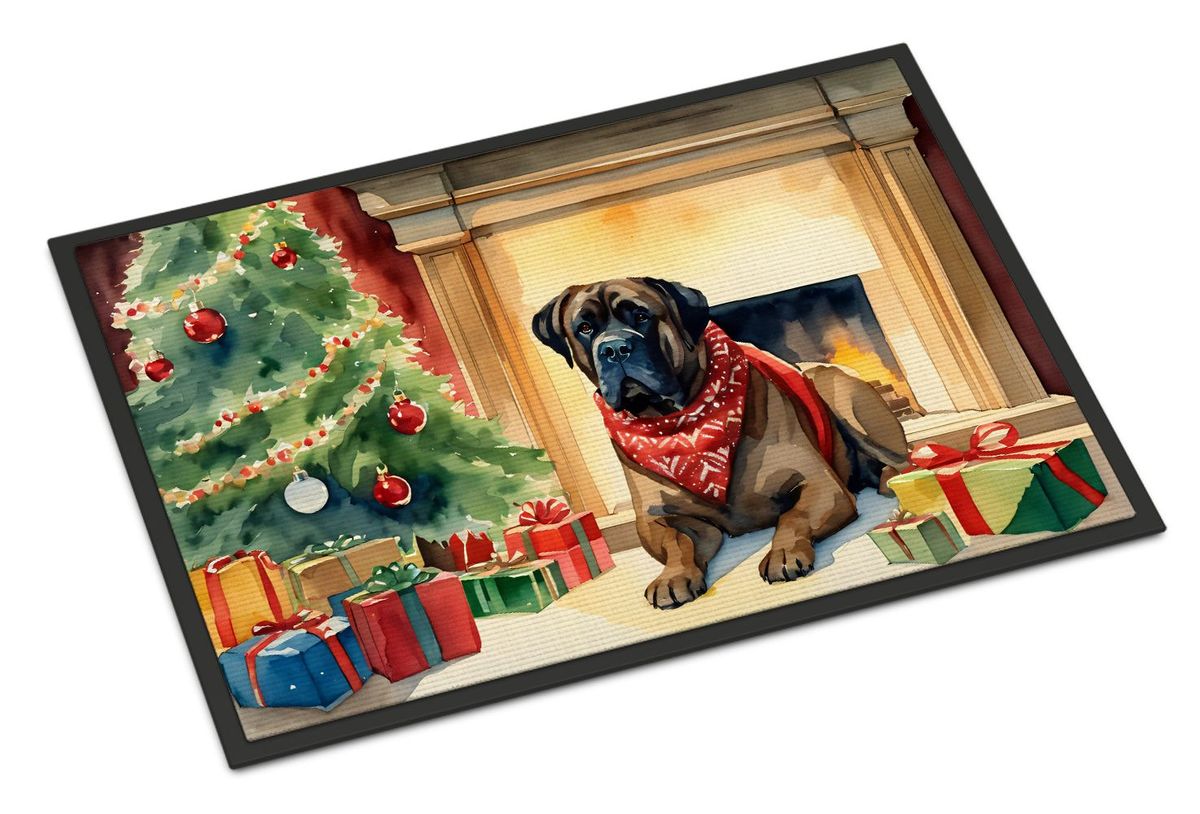 Bullmastiff Cozy Christmas Doormat Front Door Mat Indoor Outdoor Rugs For Entryway, Non Slip Washable Low Pile, 24H X 36W_maomaolike.com