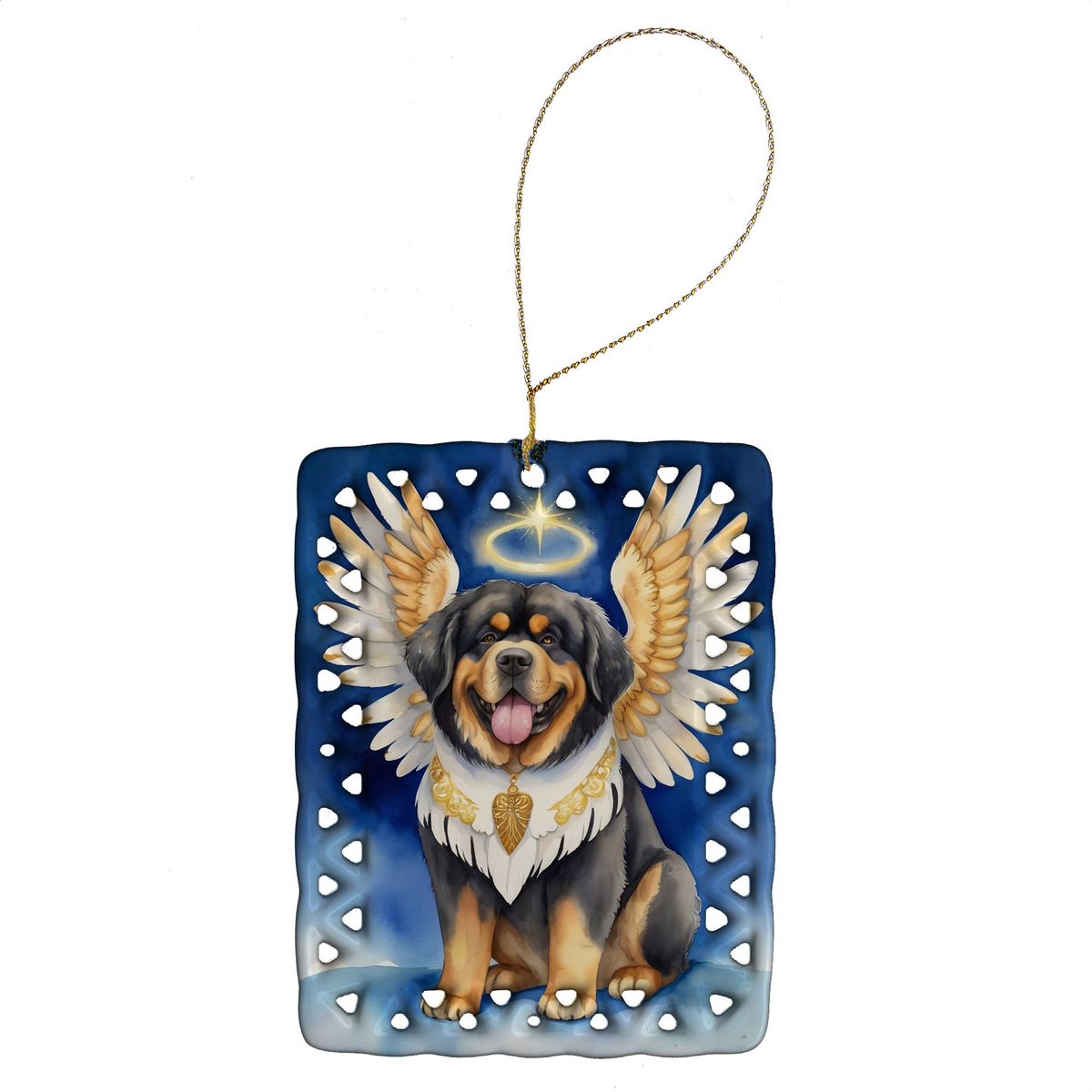 Tibetan Mastiff My Angel Porcelain Ornament Christmas Tree Hanging Decorations For Home Christmas Holiday, Rectangle, Gift, Multicolor_maomaolike.com