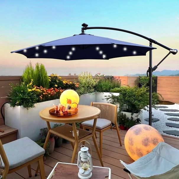 10 Ft Outdoor Patio Umbrella Solar Powered LED Lighted Sun Shade Market Waterproof 8 Ribs Umbrella With Crank And Cross Base For Garden Deck Backyard Pool Shade Outside Deck Swimming Pool_maomaolike.com