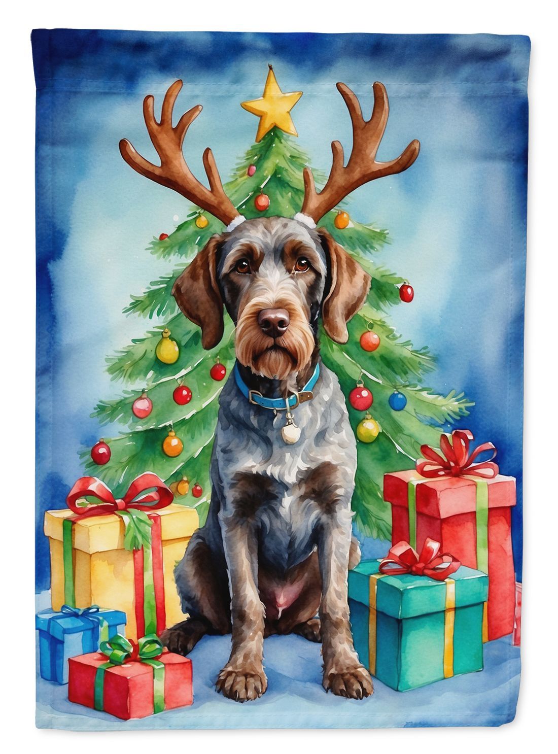 German Wirehaired Pointer Christmas Reindeer House Flag Large Porch Sleeve Pole Decorative Outside Yard Banner Artwork Wall Hanging, Polyester, House Size, Multicolor_maomaolike.com