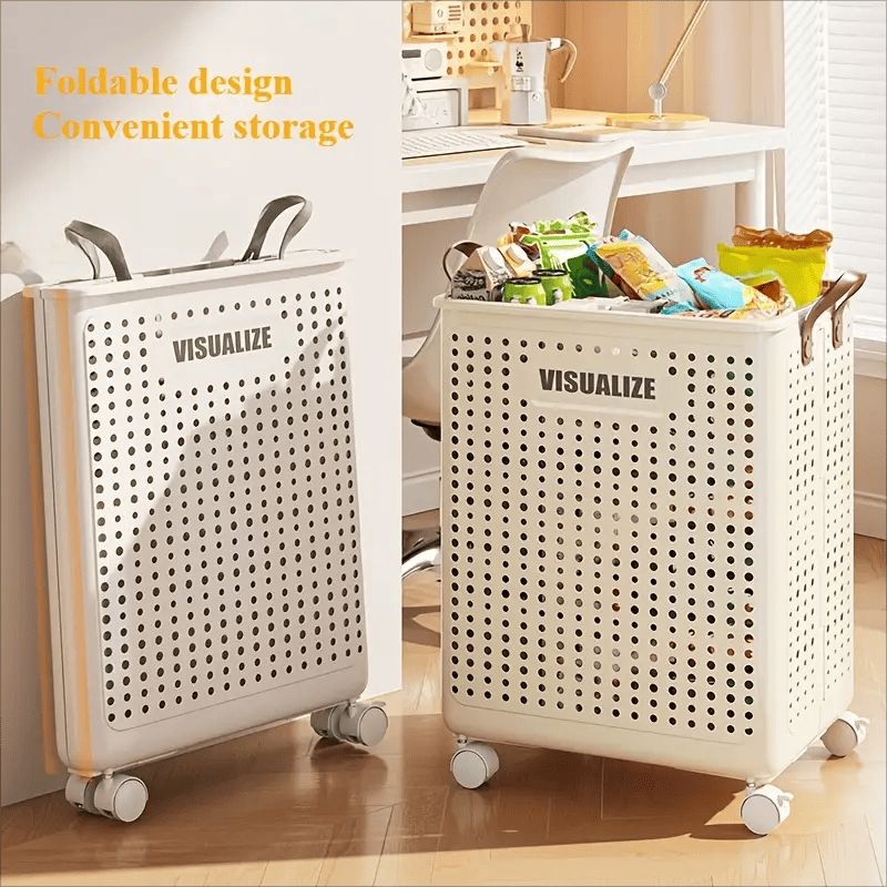 "Spacious" Collapsible Medium-Large Ceramic White Laundry Basket With No Lid - Leather, Hand Wash, Solid Color, Multifunctional Portable Hamper With Wheels, Ideal For Bathroom And Balcony Storage_maomaolike.com