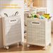"Spacious" Collapsible Medium-Large Ceramic White Laundry Basket With No Lid - Leather, Hand Wash, Solid Color, Multifunctional Portable Hamper With Wheels, Ideal For Bathroom And Balcony Storage_maomaolike.com