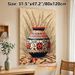 Ethnic Pot With Wheat Painting Poster, Vibrant Ethnic-style Intricate Patterned Pot & Wheat Stalks Poster, Warm Rustic Decor For Living Room, Dining_maomaolike.com