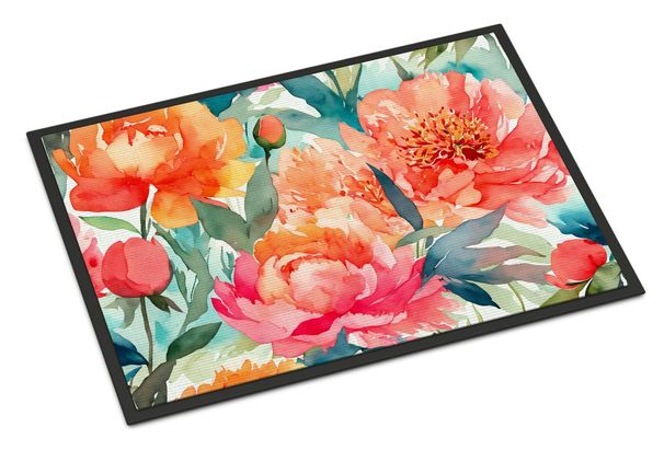 Peonies In Watercolor Doormat Front Door Mat Indoor Outdoor Rugs For Entryway, Non Slip Washable Low Pile, 24H X 36W_maomaolike.com