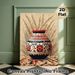 Ethnic Pot With Wheat Painting Poster, Vibrant Ethnic-style Intricate Patterned Pot & Wheat Stalks Poster, Warm Rustic Decor For Living Room, Dining_maomaolike.com