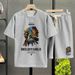 Men's Clothing waffle polo shirt short sleeved T shirt set summer loose clothes tops and pants suits for men_maomaolike.com