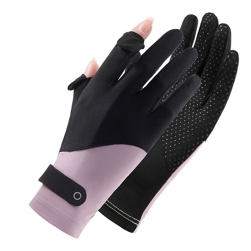 Sun protection gloves women's thin summer outdoor UV protection breathable flip anti-slip color matching riding ice silk gloves_maomaolike.com