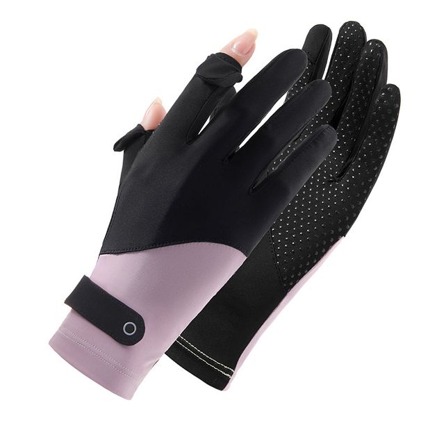 Sun protection gloves women's thin summer outdoor UV protection breathable flip anti-slip color matching riding ice silk gloves_maomaolike.com
