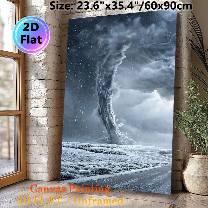 Ice Tornado Painting Poster, Monochromatic Dramatic Icy Tornado Scene Poster, Striking Weather-themed Decor Ideal For Home Office, Living Room_maomaolike.com