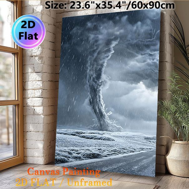 Ice Tornado Painting Poster, Monochromatic Dramatic Icy Tornado Scene Poster, Striking Weather-themed Decor Ideal For Home Office, Living Room_maomaolike.com