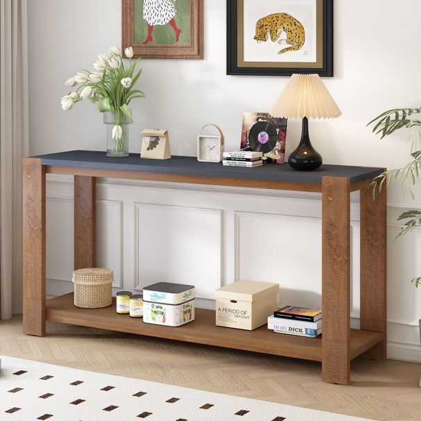 Distinctive Features Of A Minimalist Console Table With Bottom Shelf And Four Legs, Suitable For Entryway, Hallway, Living Room, Foyer, Corridor_maomaolike.com