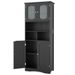 58.5 Inch Freestanding Linen Bathroom Storage Cabinet With Frost Glass Doors_maomaolike.com