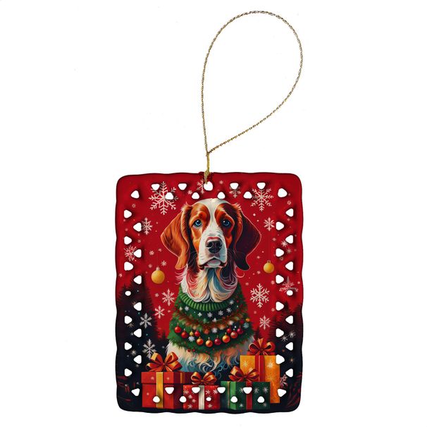 Brittany Spaniel Holiday Christmas Porcelain Ornament Christmas Tree Hanging Decorations For Home Christmas Holiday, Rectangle, Gift, Multicolor_maomaolike.com