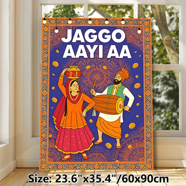 Punjabi Jaggo Celebration Painting Poster, Vibrant Ethnic Folk Art Style Poster, Festive Cultural Decor Showcasing Traditional Performers, Suitable_maomaolike.com
