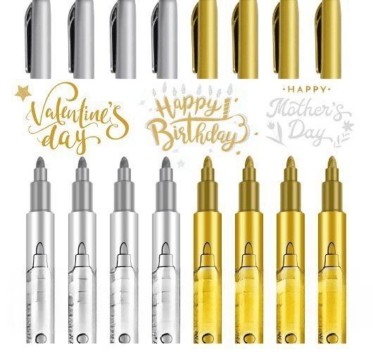 Metallic Marker Pens, Gold And Silver Metallic Permanent Markers For Artist Illustration, Crafts, Gift Card Making, Scrapbooking, Fabric, DIY Photo Album, Value Set_maomaolike.com