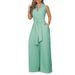 Women's Clothing women's elegant shirt collar sleeveless solid color zipper strap wide leg jumpsuit_maomaolike.com