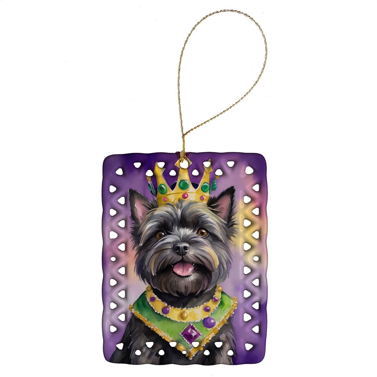 Cairn Terrier King Of Mardi Gras Porcelain Ornament Christmas Tree Hanging Decorations For Home Christmas Holiday, Rectangle, Gift, Multicolor_maomaolike.com