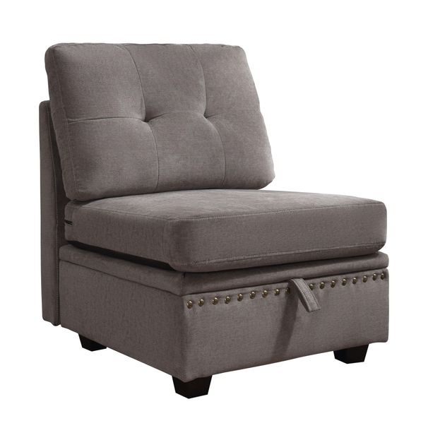 Vintage Modular Sectional Sofa, Convertible Multiple Combination Sofa Couch With Storage, Memory Foam, Vintage Copper Nail Modular Sectionals M-Middle Module GREY (1 Middle Stool)_maomaolike.com