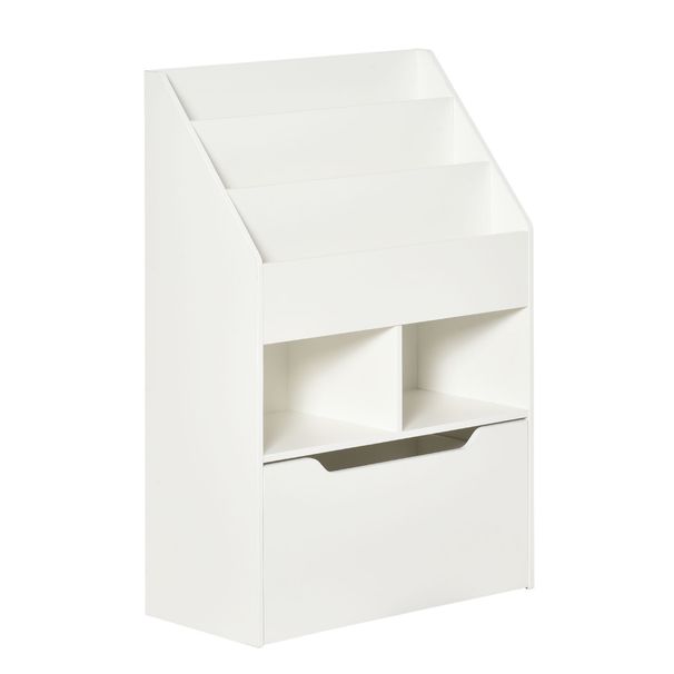 Kids Bookcase Multi-Shelf Book Rack With Mobile Drawer For Books, Toys, White_maomaolike.com